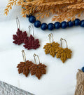 Polymer Clay Earrings - Fall - Leaf: Mustard / Stainless Steel Hoop