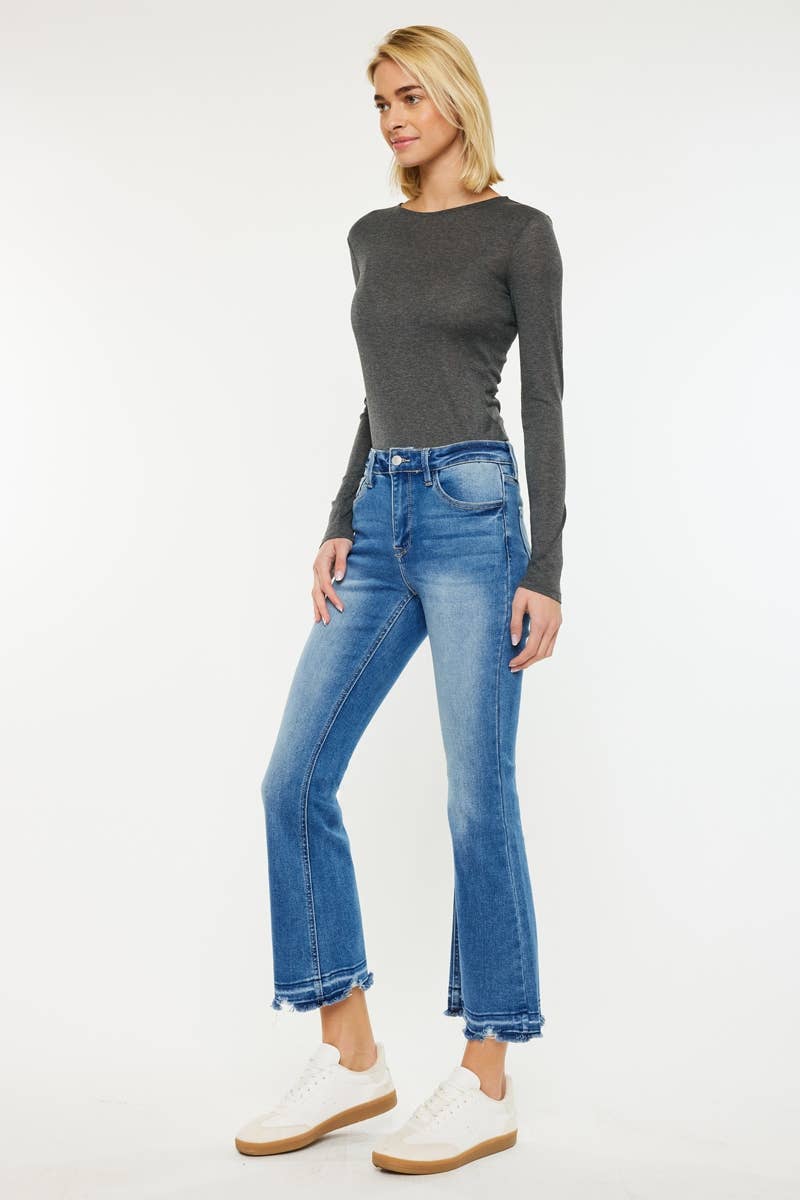 Kan Can High Rise Crop Bootcut Jeans (Medium Wash)