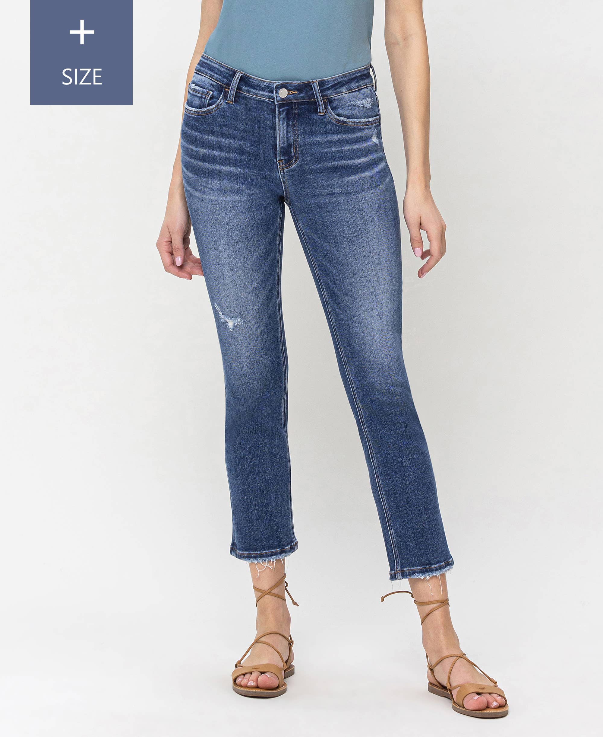 PLUS SIZE MID RISE SLIM STRAIGHT JEANS