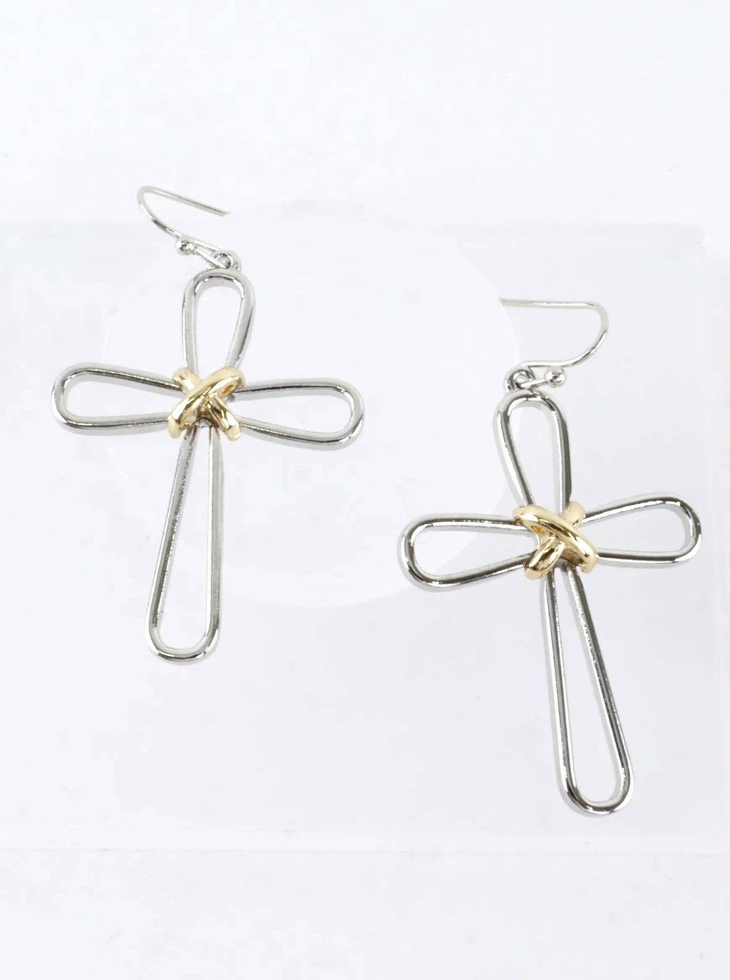 Modern Open Cross Wire Drop Earrings: Rhodium Gold
