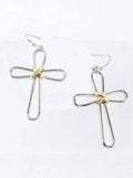 Modern Open Cross Wire Drop Earrings: Rhodium Gold