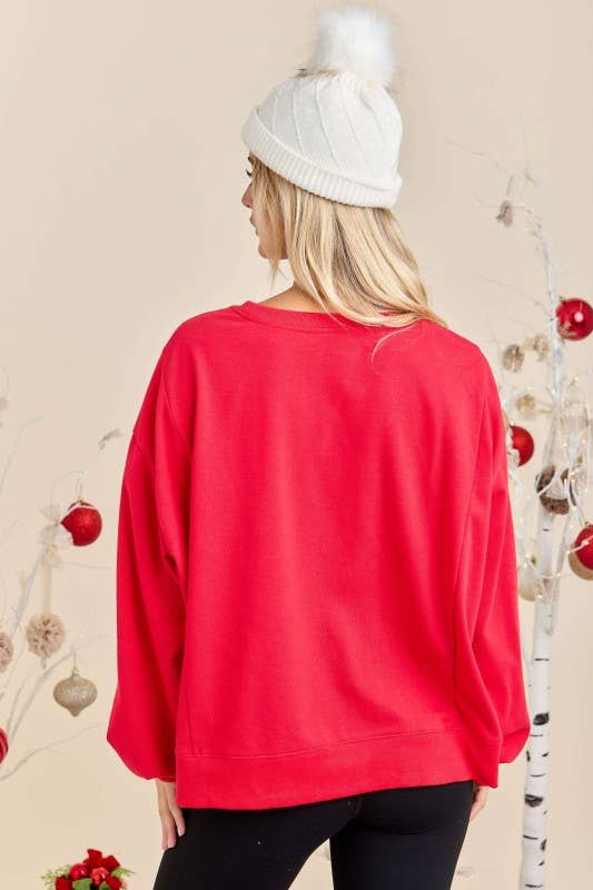 Merry With Ornament Patchwork Oversized Long Sleeve Top