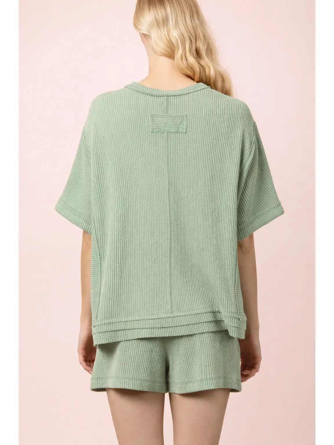 NEW IN — Ribbed Knit Comfy Top & Shorts Set: Sage