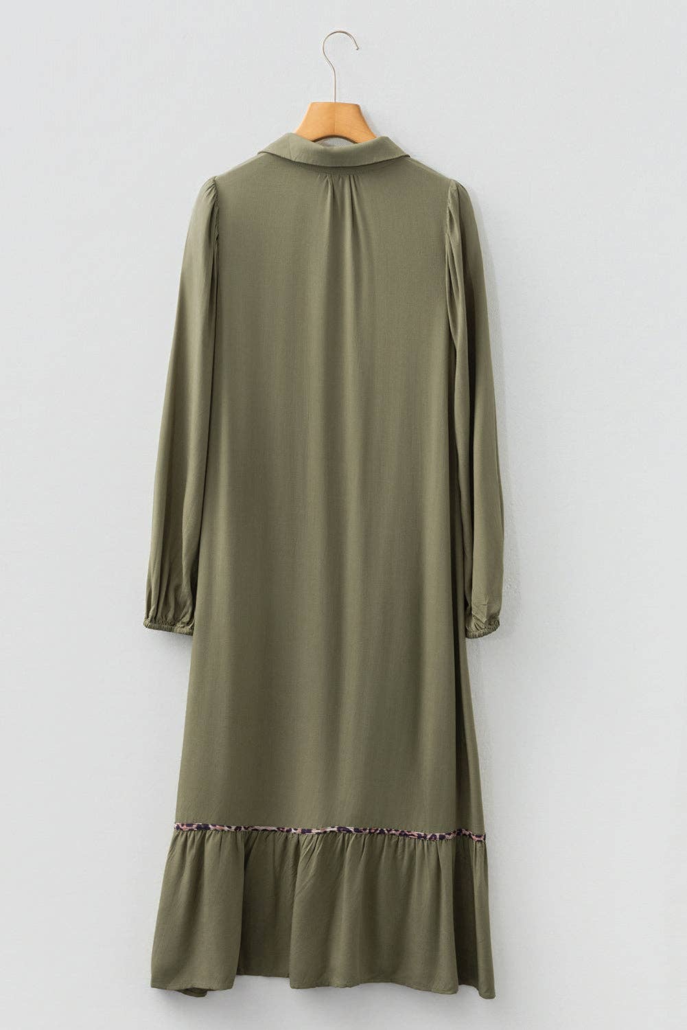 OMG! Leopard Trim Smocked V-Neck Midi Dress