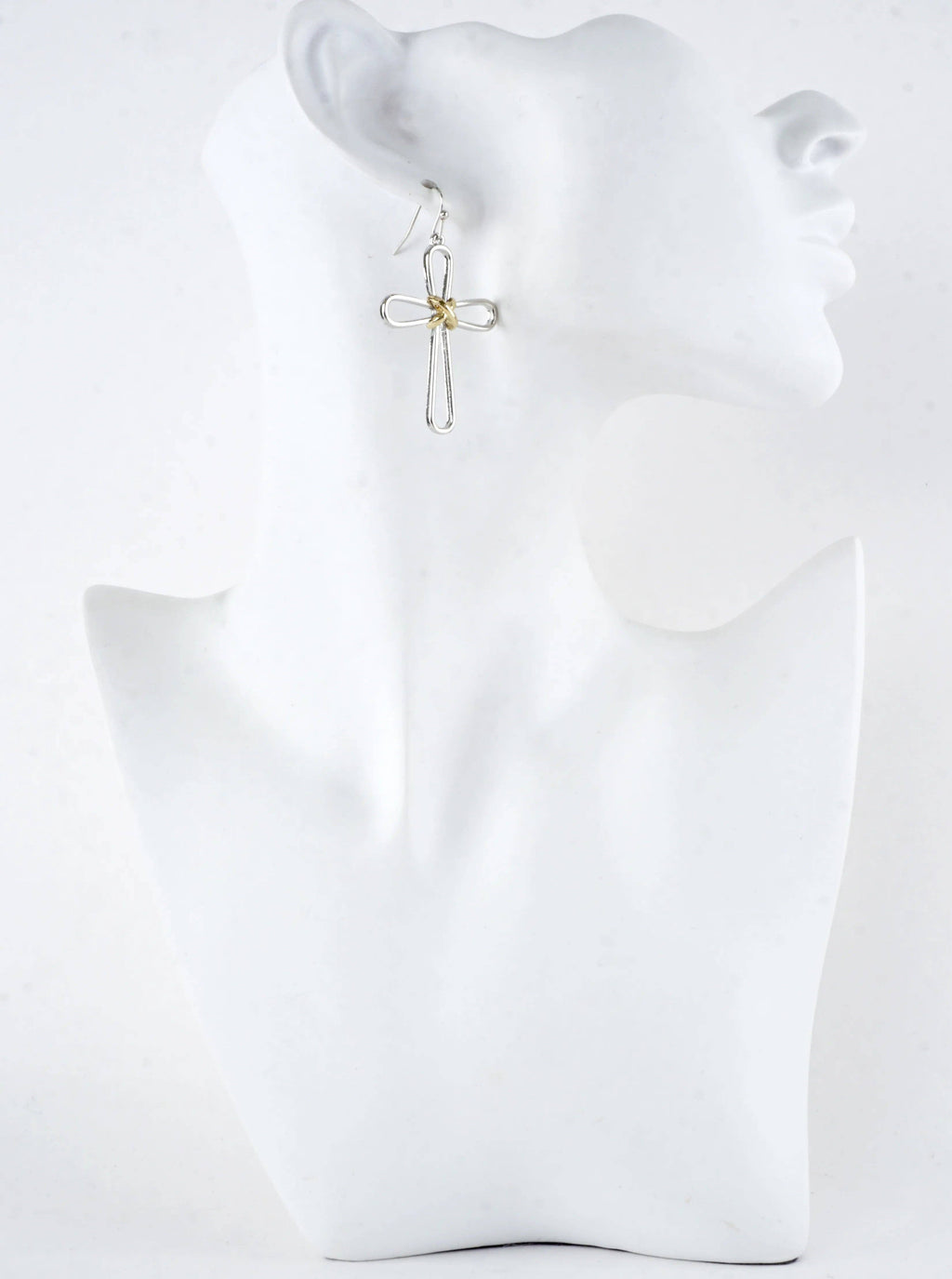 Modern Open Cross Wire Drop Earrings: Gold Rhodium