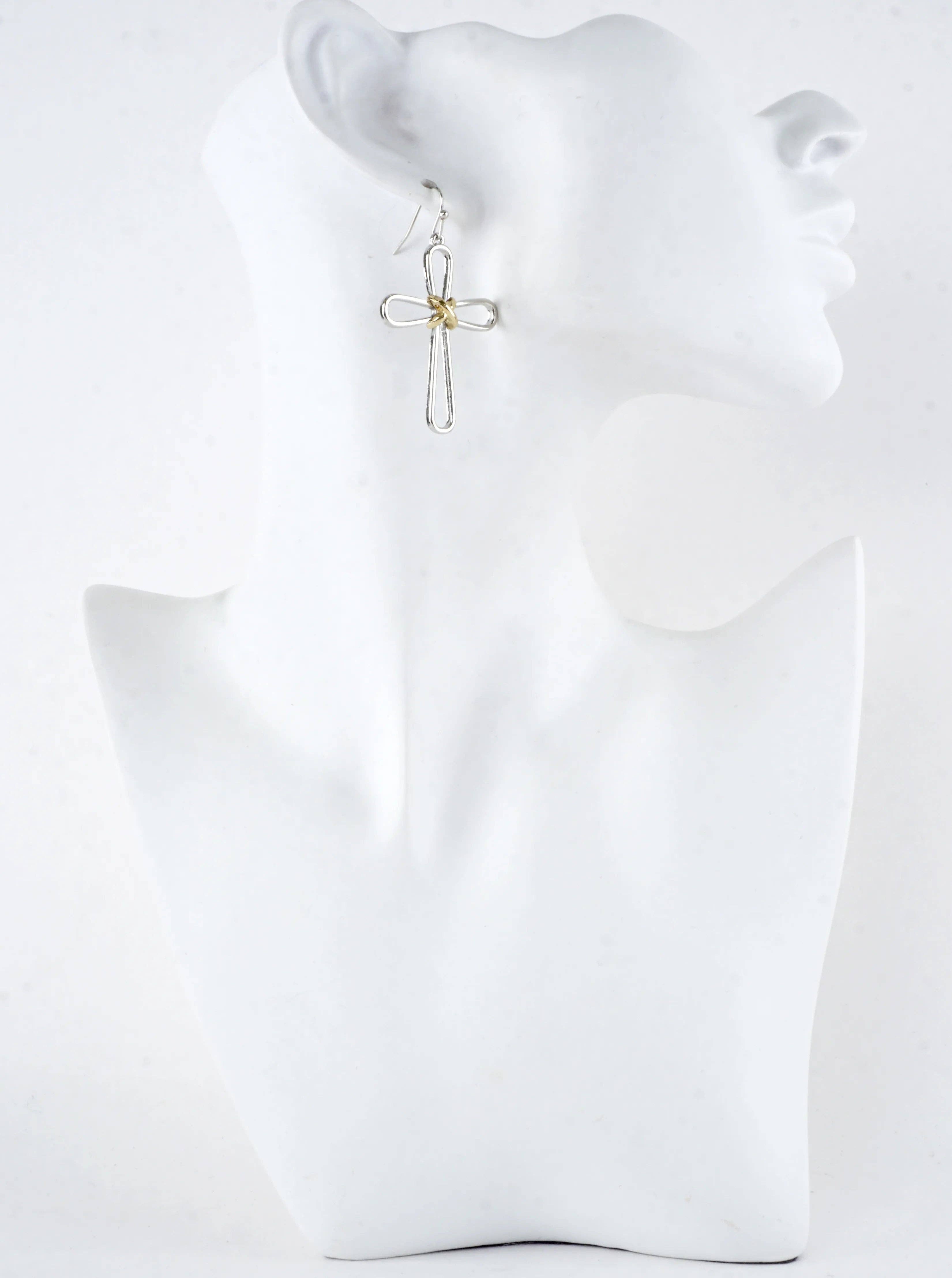 Modern Open Cross Wire Drop Earrings: Gold Rhodium