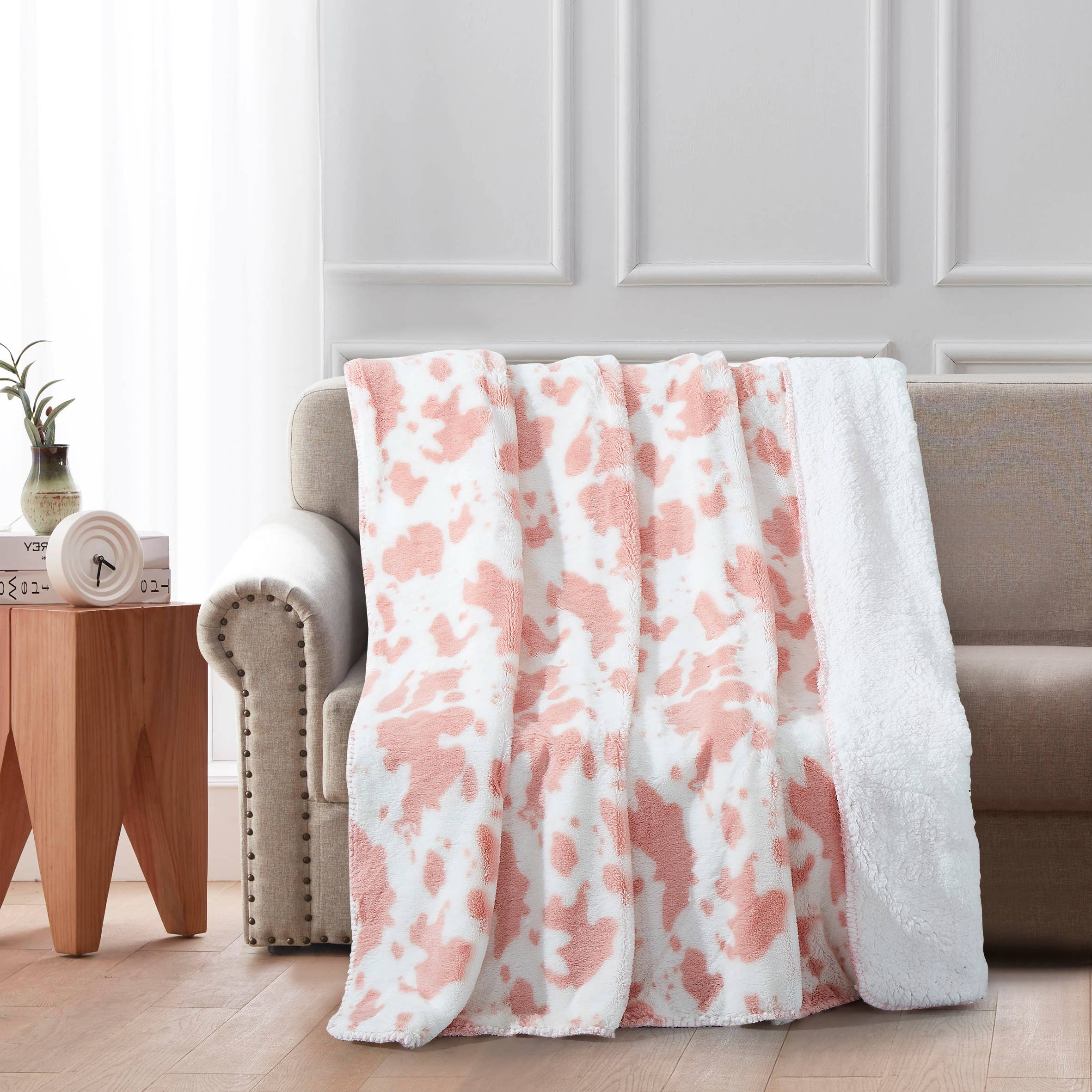 Strawberry Cow Faux Fur Plush Throw Blanket