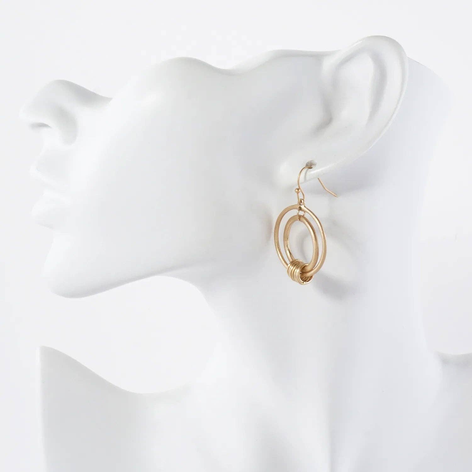 O-Ring Linked Double Circle Drop Earrings: Worn Gold