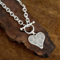 Boho Hammered Heart Front Toggle Necklace – Silver Tone
