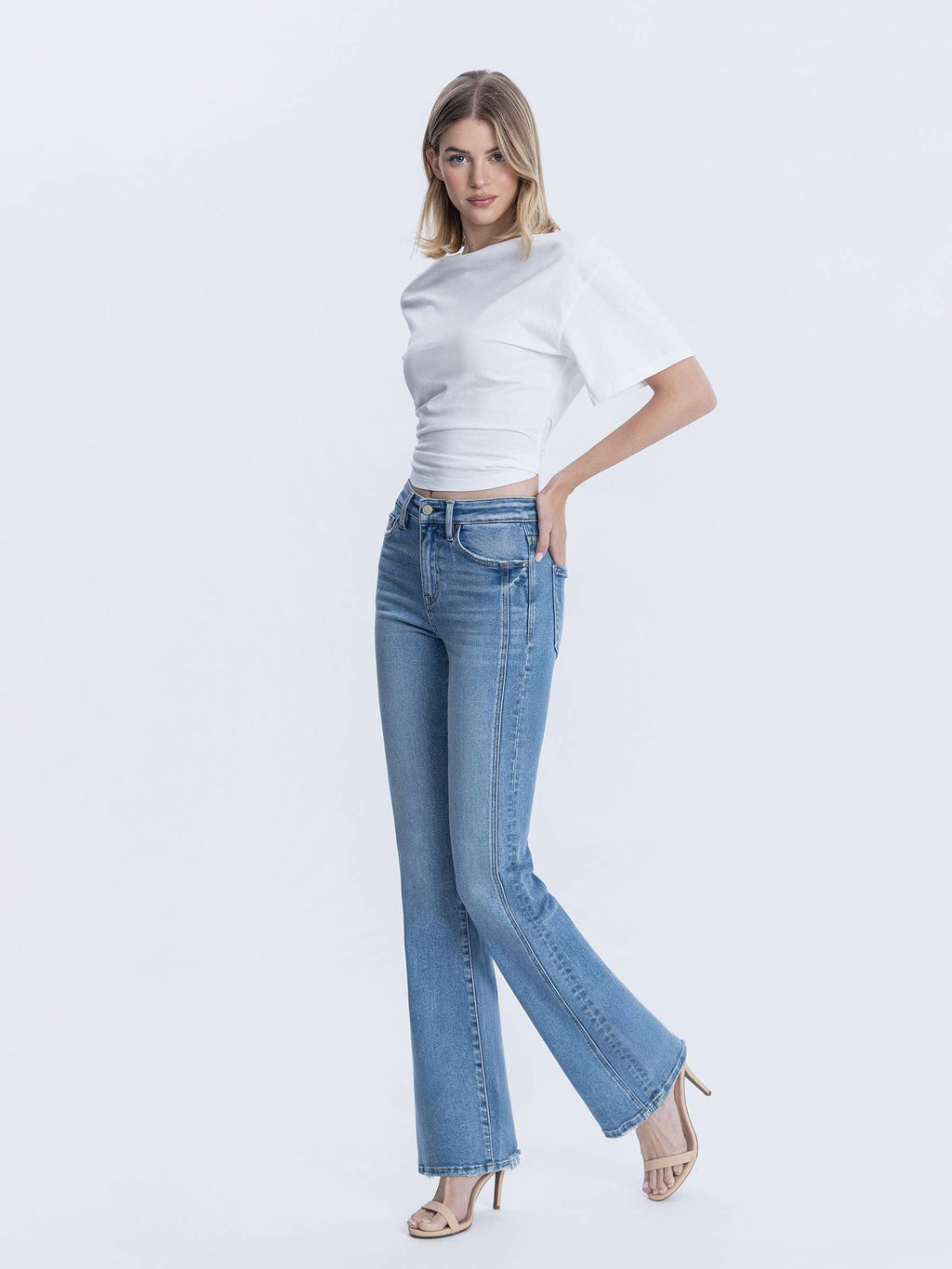 HIGH RISE SEAM DETAILED FULL LENGTH BOOTCUT JEANS