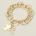 Hammered Layered Cross Charm Chunky Chain Toggle Bracelet: Gold,Worn Gold