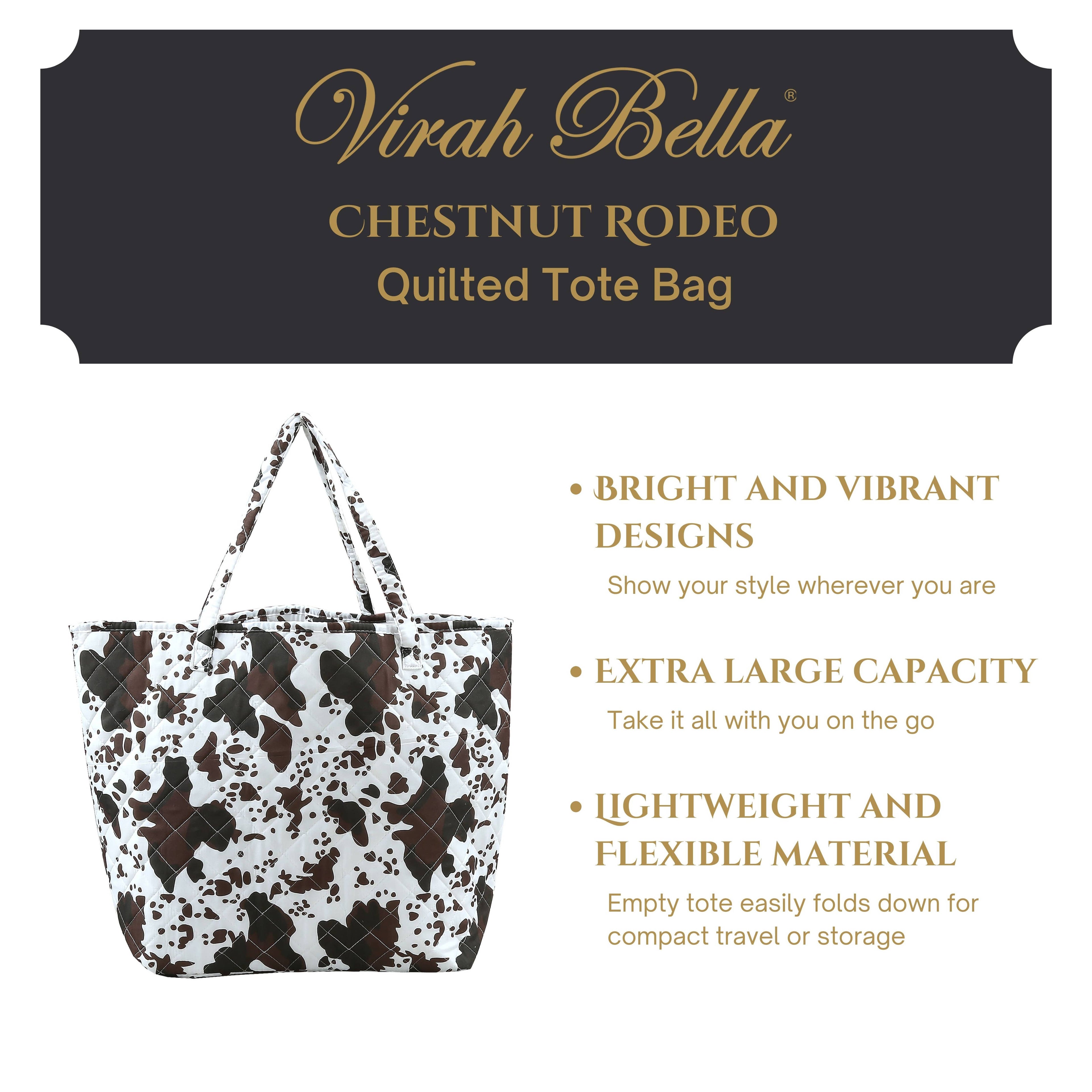 Black Brown Cow Print Quilted Tote Bag