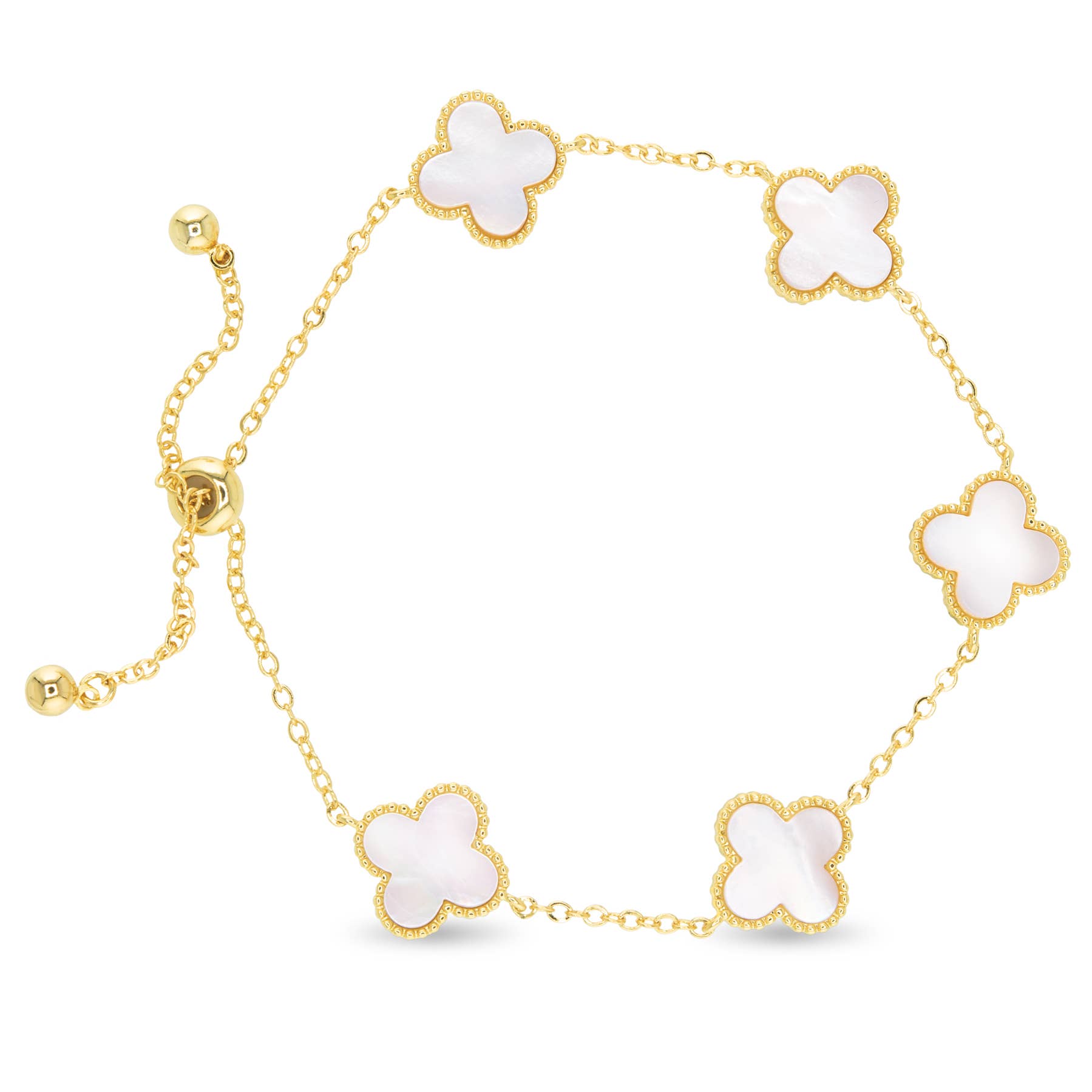 Gold Mother Of Pearl Clover Bracelet: White