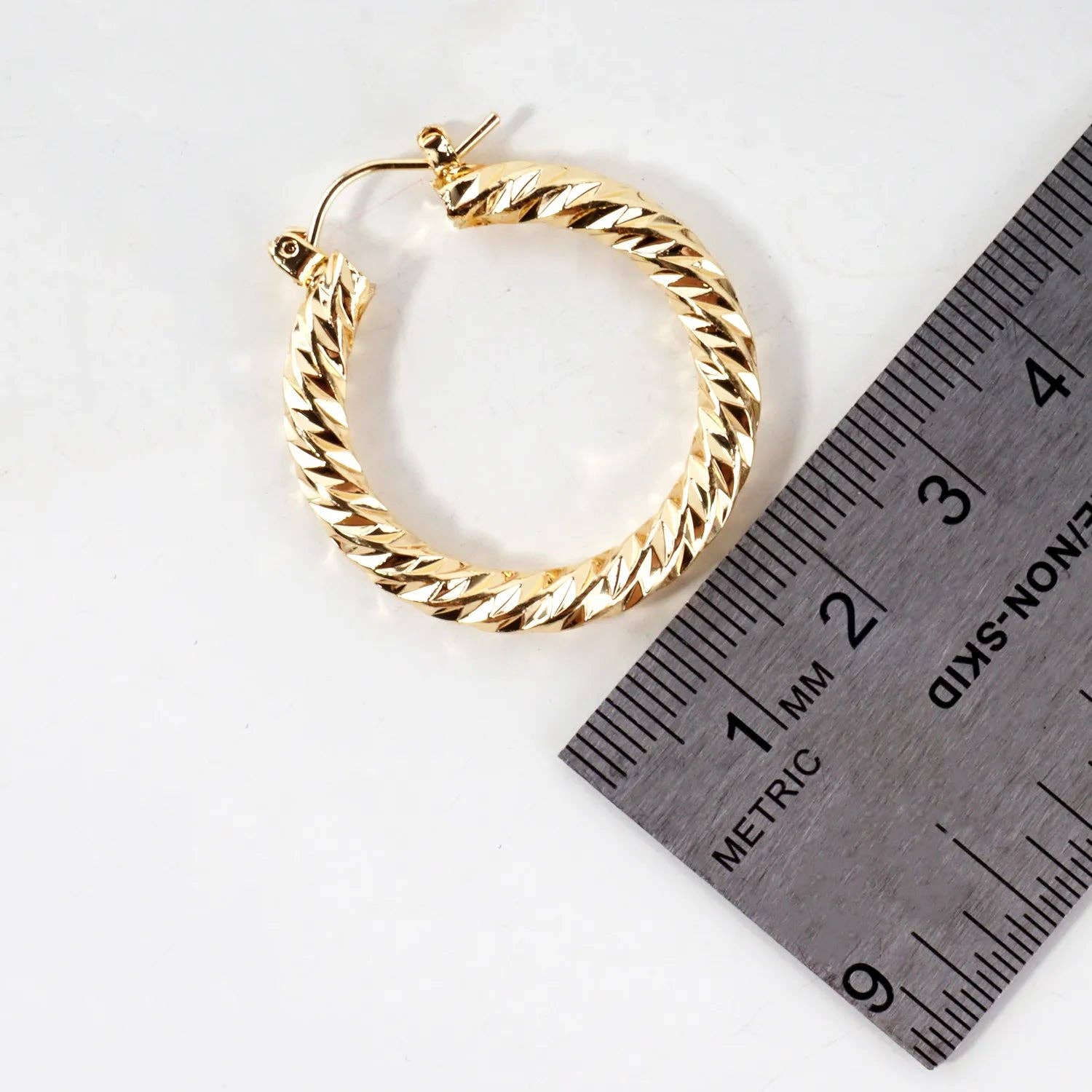 30mm Diamond Cut Textured Aluminum Hoop Earrings: Gold