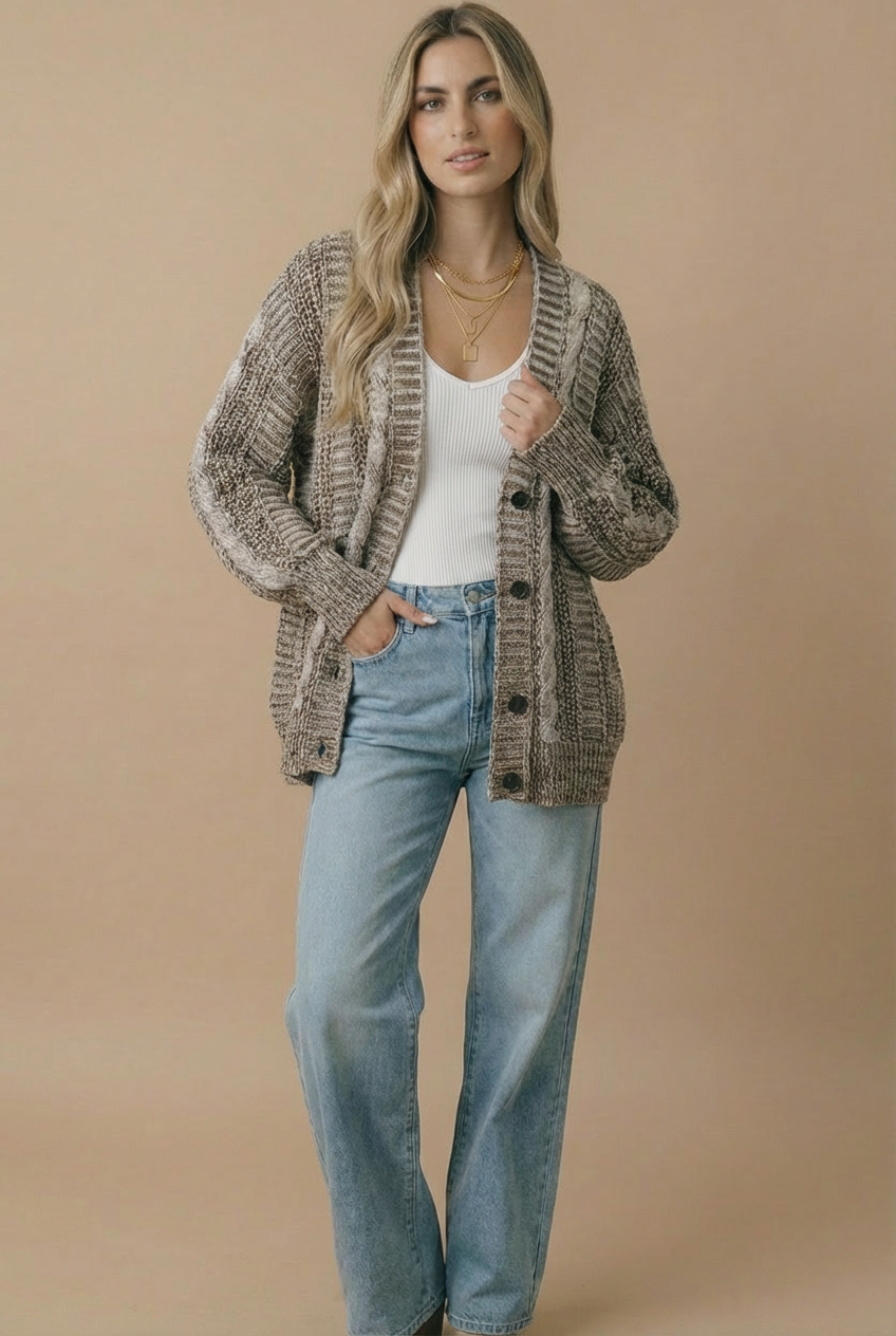 Button Down Oversized Cardigan: Oatmeal