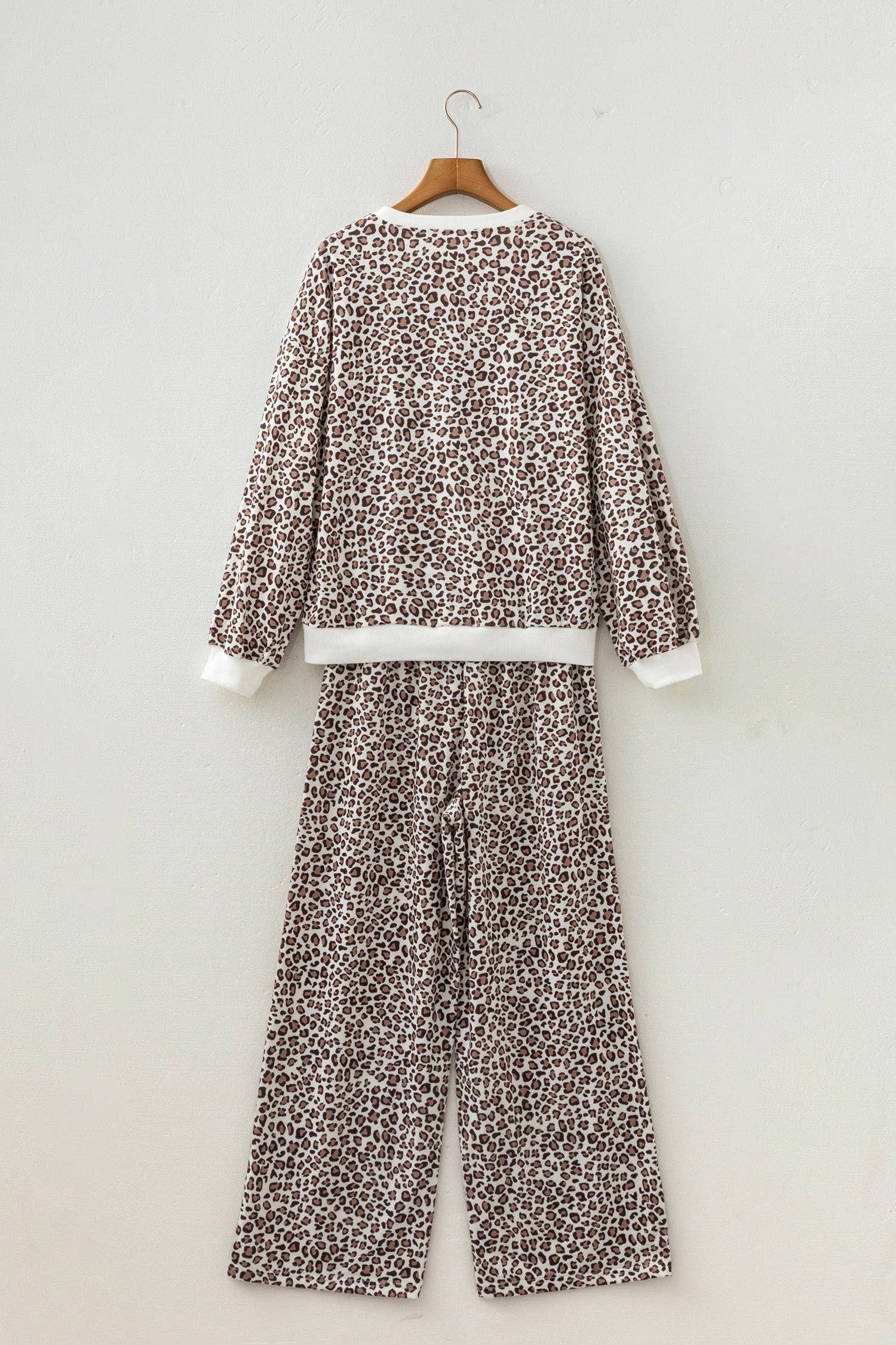 OMG! Leopard Bow Embroidered Colorblock Top & Pants Set: Khaki