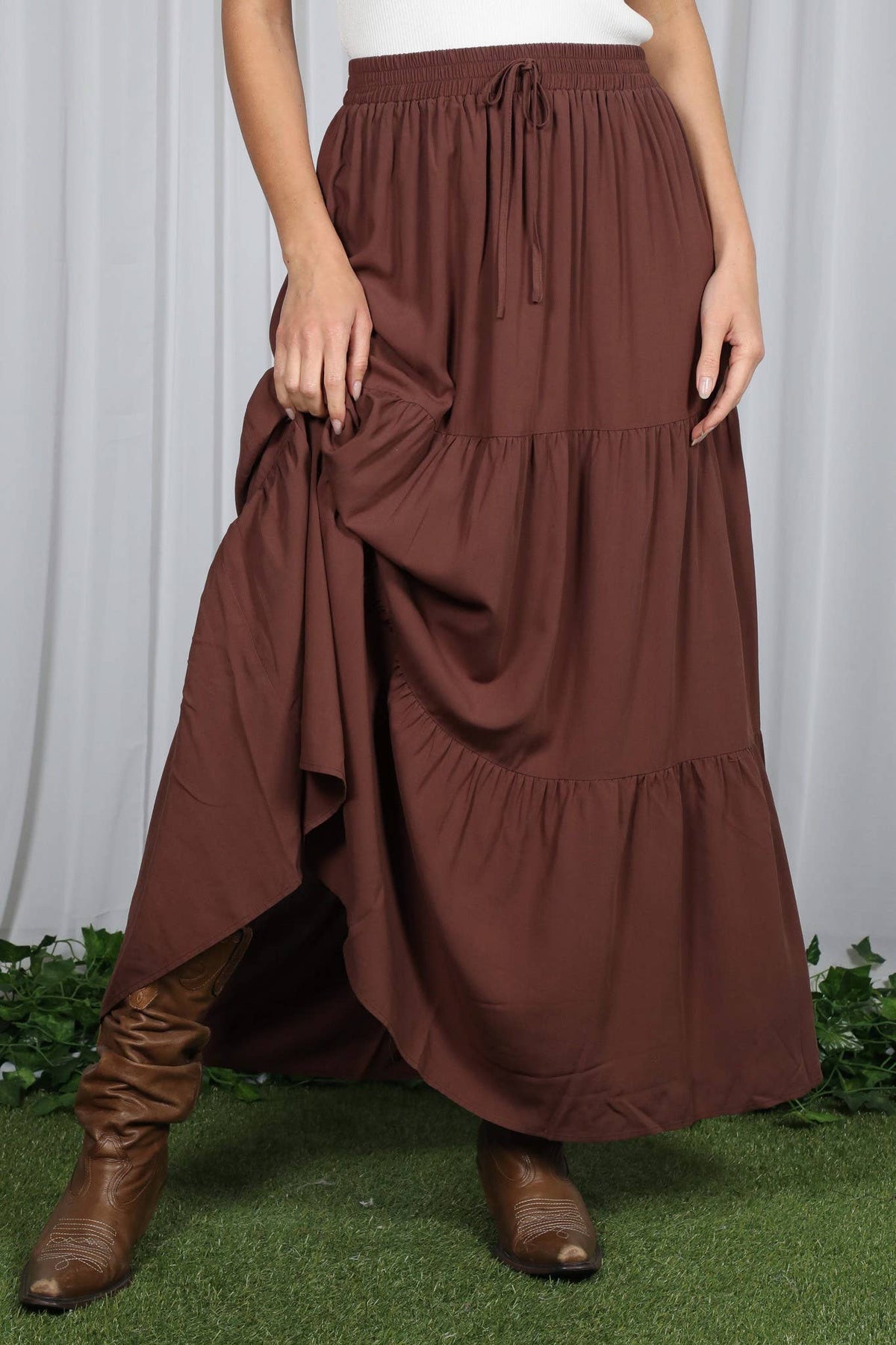 Tiered Drawstring Maxi Skirt