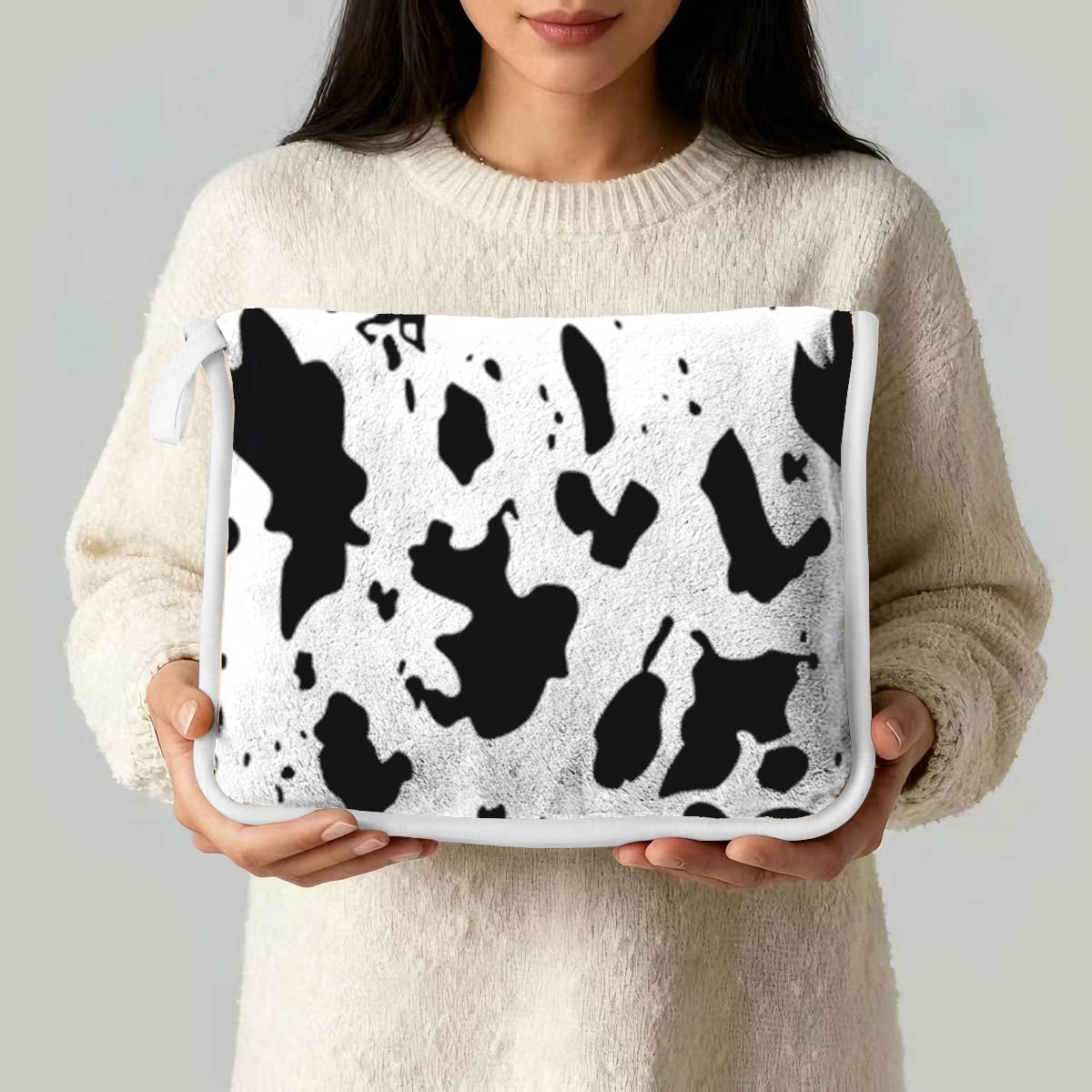 Cow Print Plush Travel Throw Blanket with Matching Case