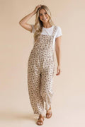 Barrel Bib Overalls Suspender Floral Jumpsuit: Oatmeal