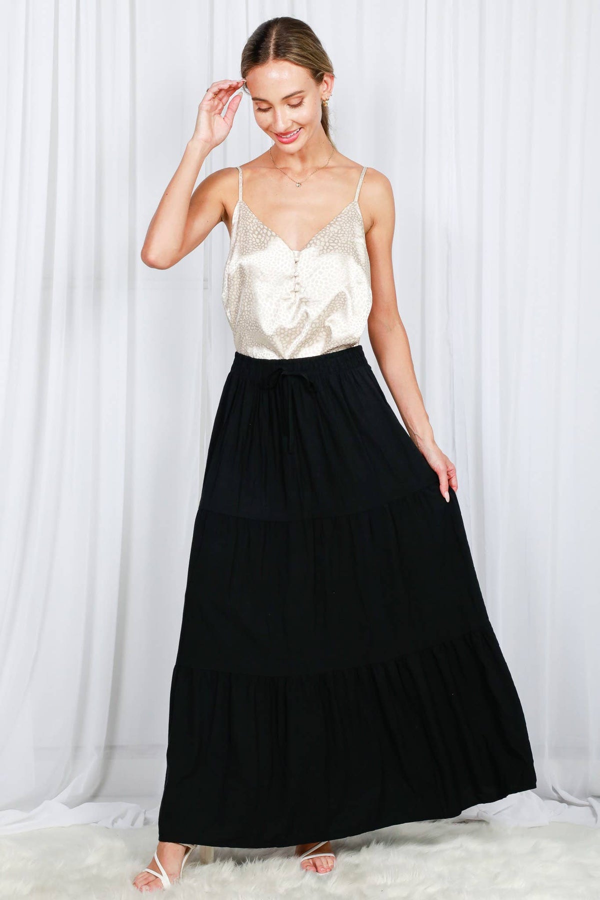 Tiered Drawstring Maxi Skirt
