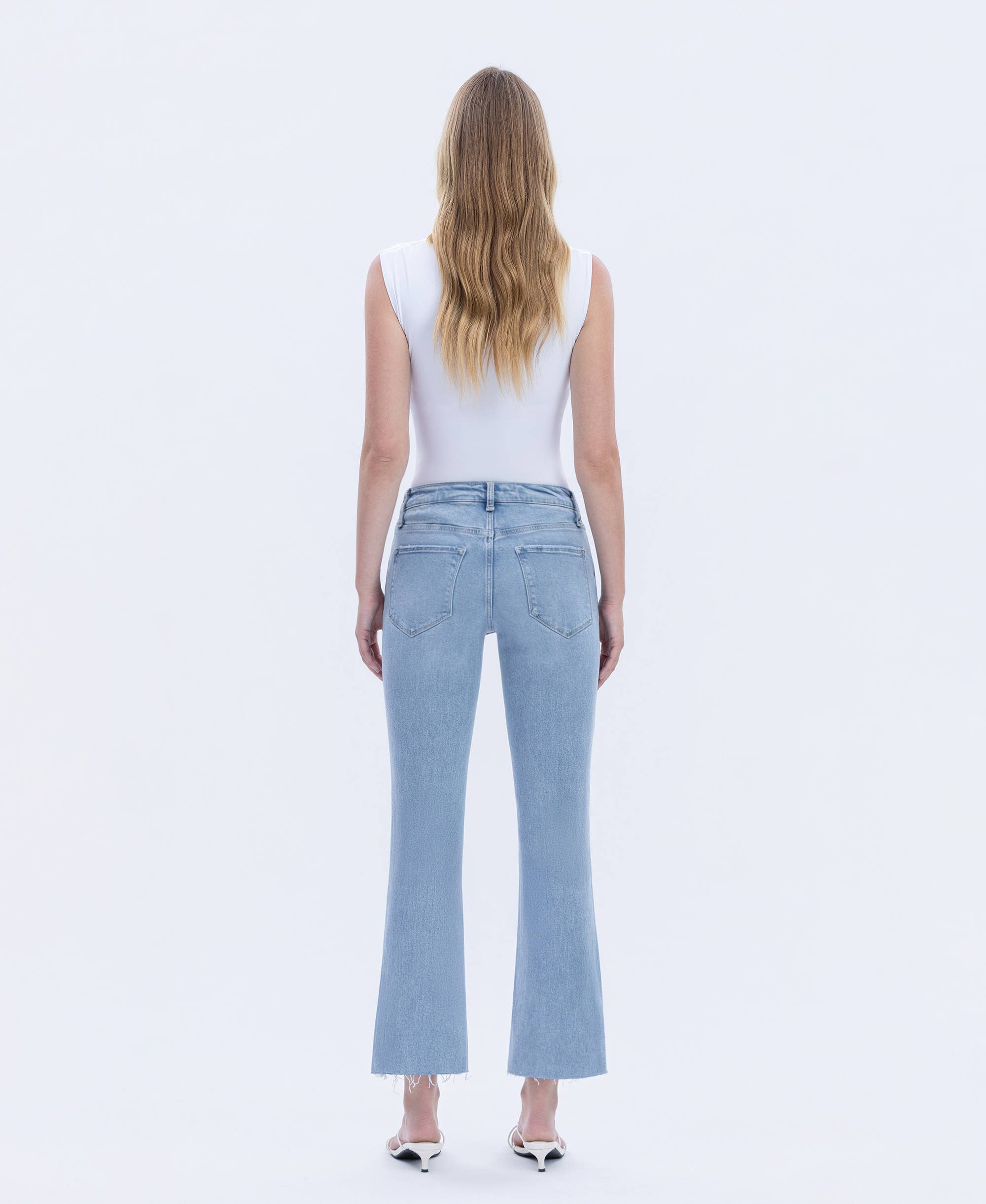 HIGH RISE RAW HEM KICK FLARE JEANS