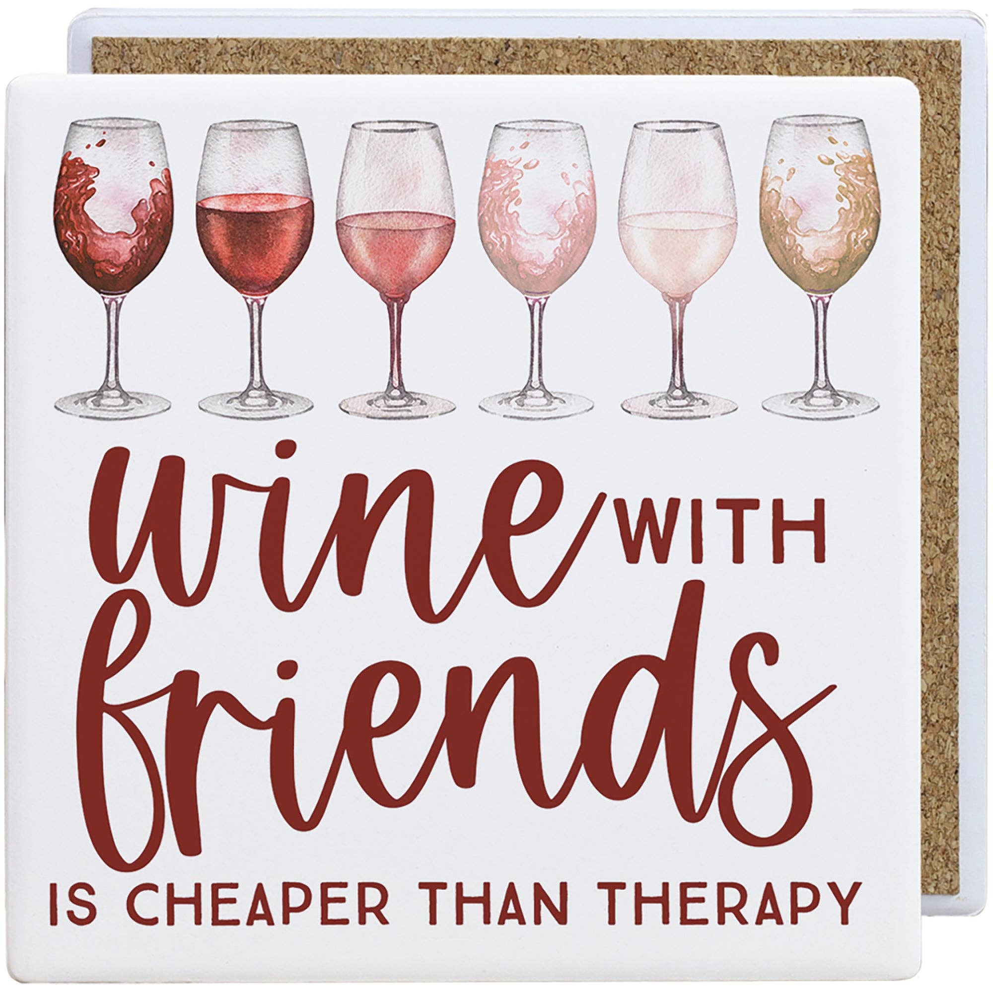Wine Friends Therapy - Creamic Coaster Squares