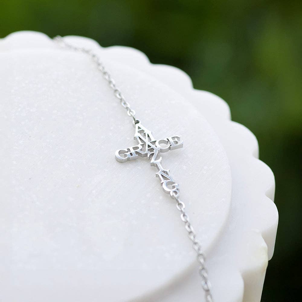 Amazing Grace Cross Bracelet: Silver