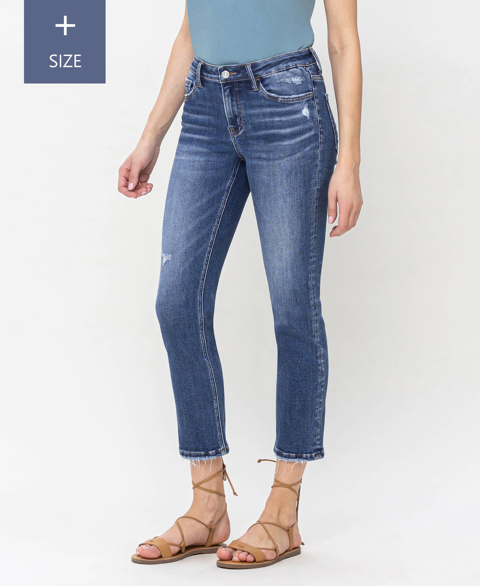 PLUS SIZE MID RISE SLIM STRAIGHT JEANS