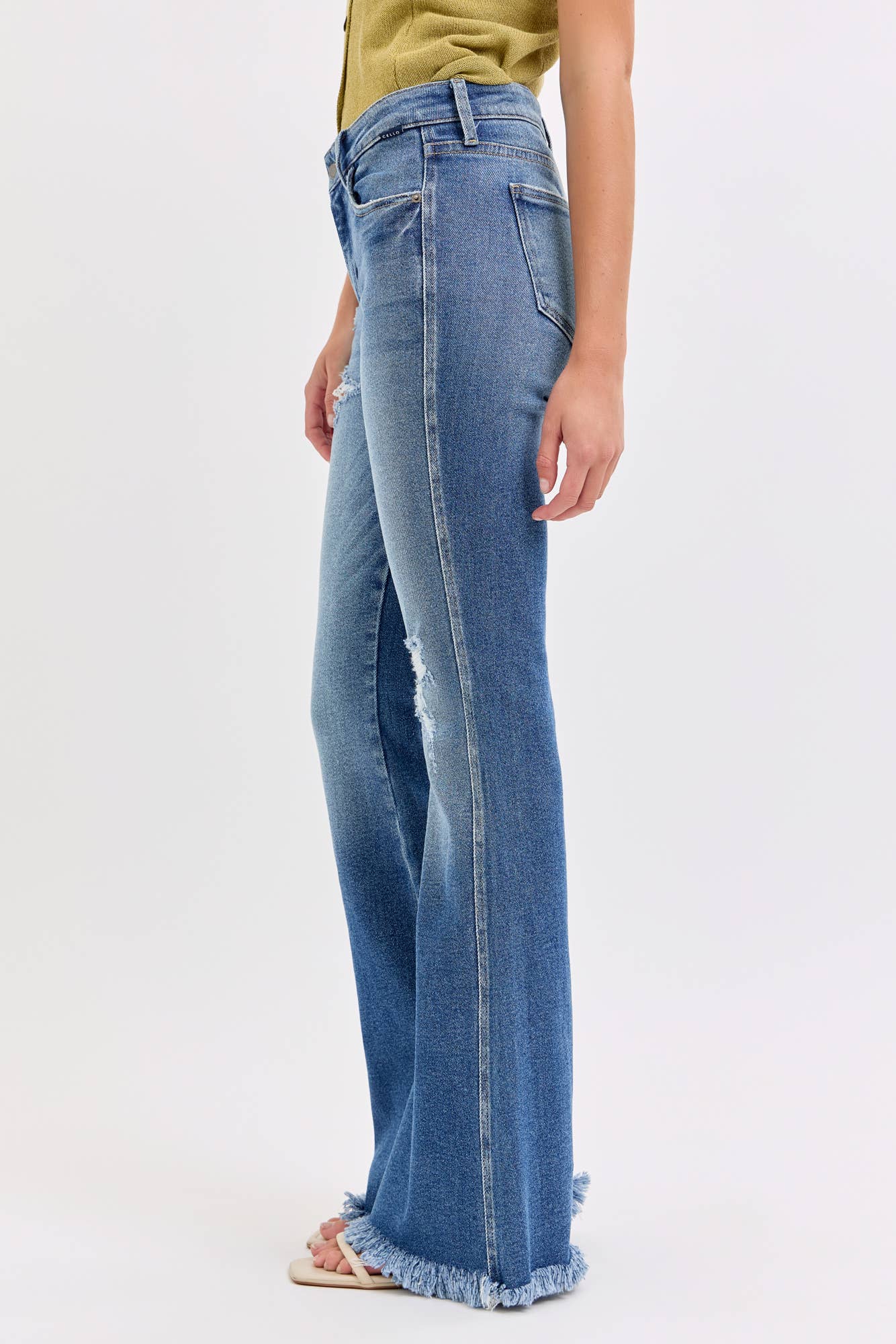 Cello Mid Rise Super Flare with Frayed Hem
