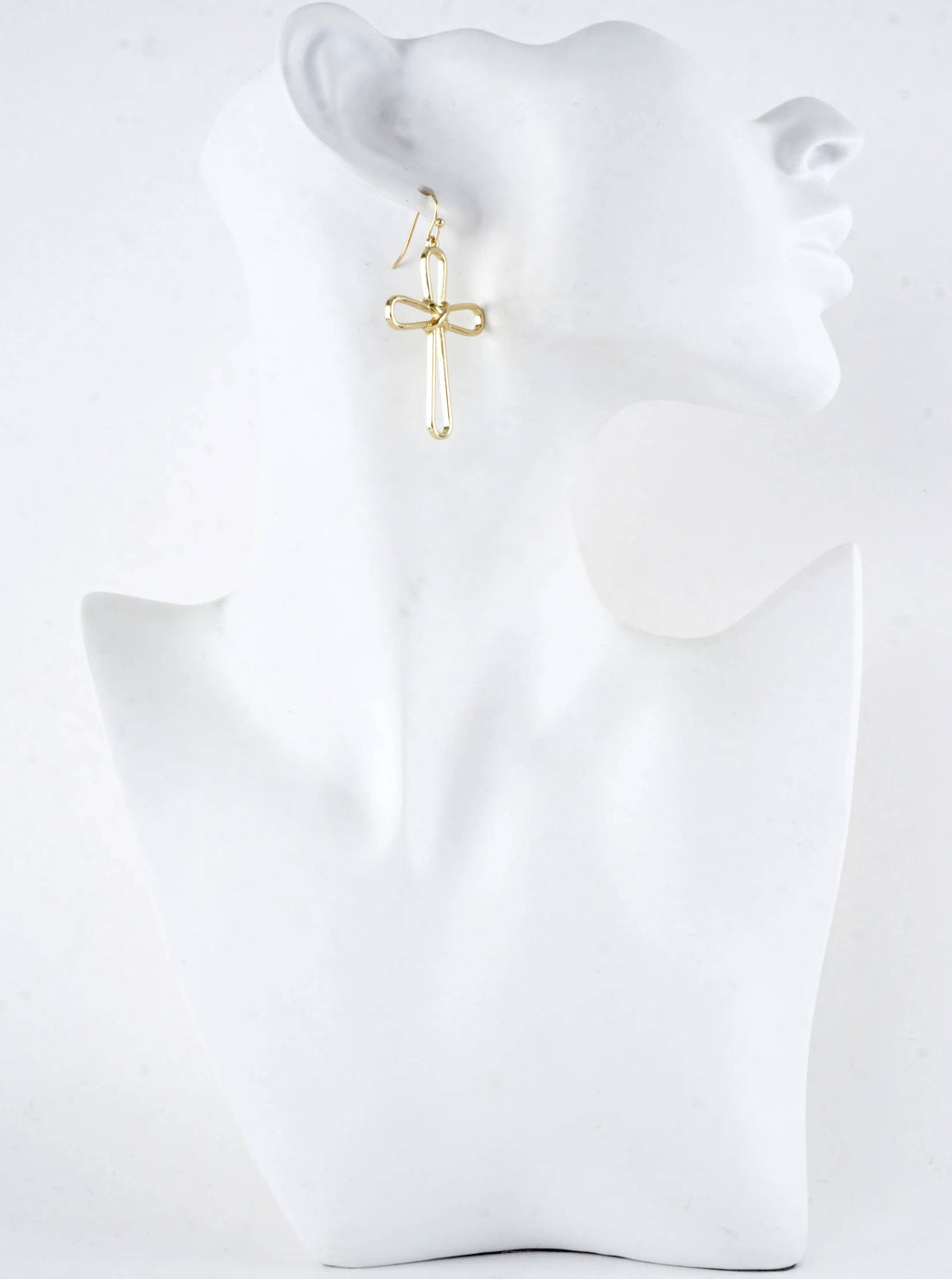 Modern Open Cross Wire Drop Earrings: Gold Rhodium