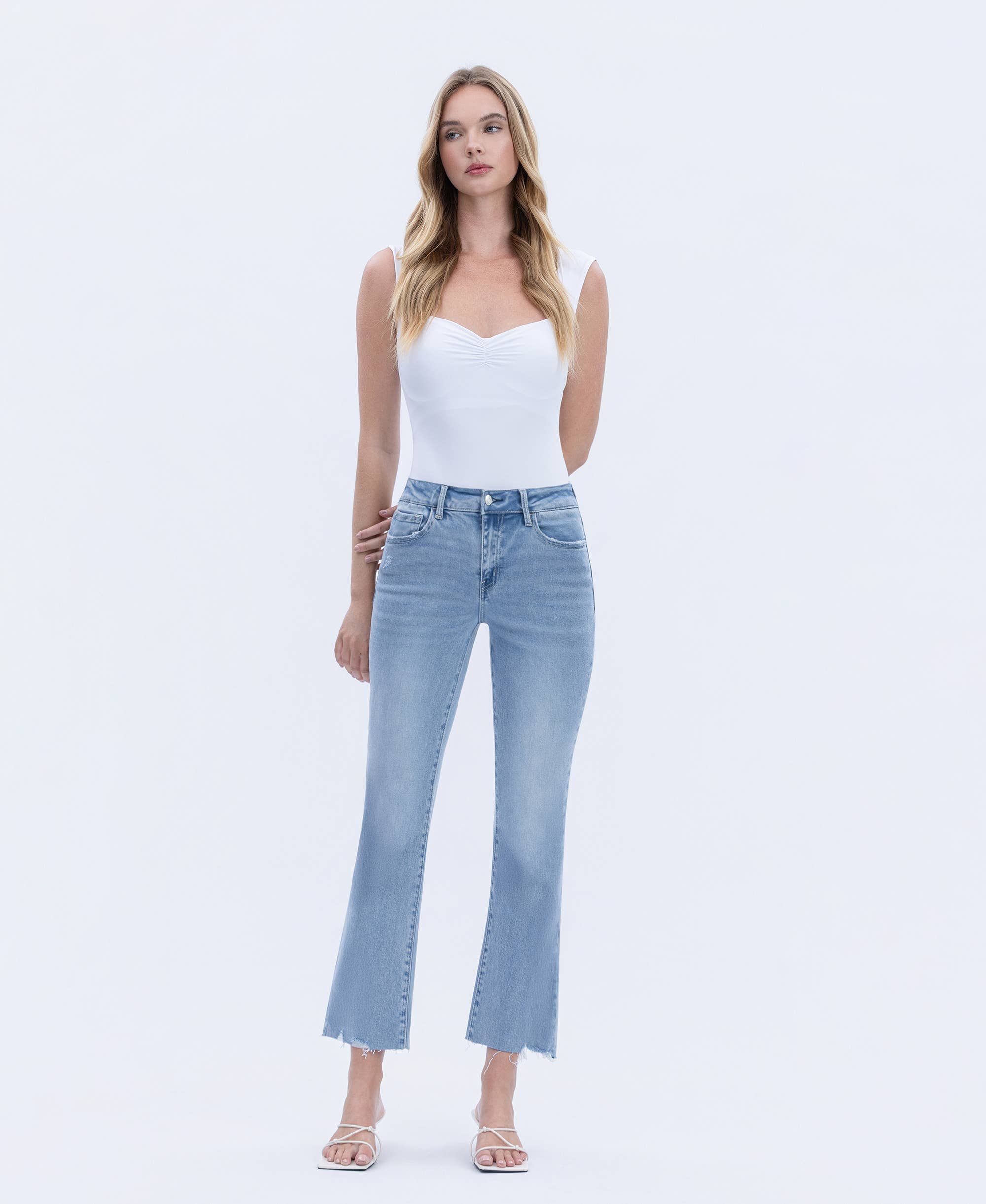 HIGH RISE RAW HEM KICK FLARE JEANS