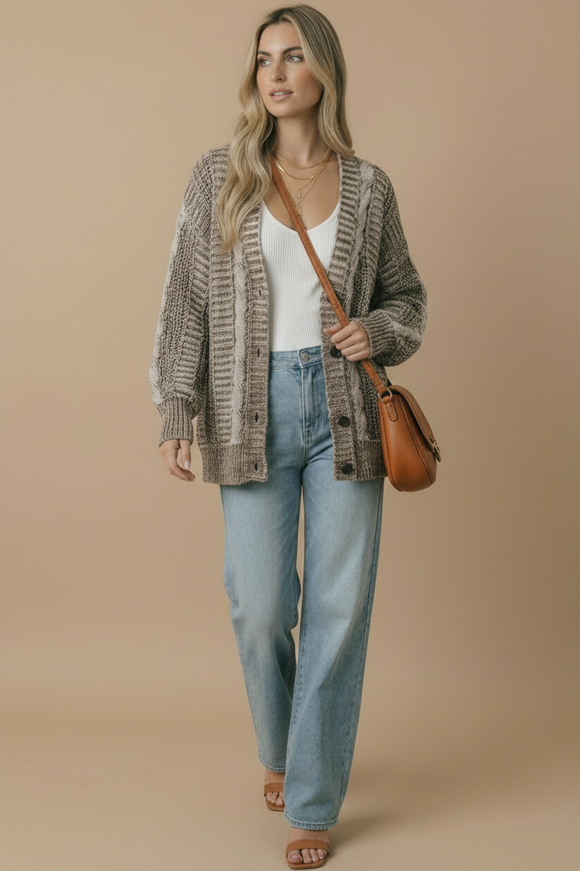 Button Down Oversized Cardigan: Oatmeal