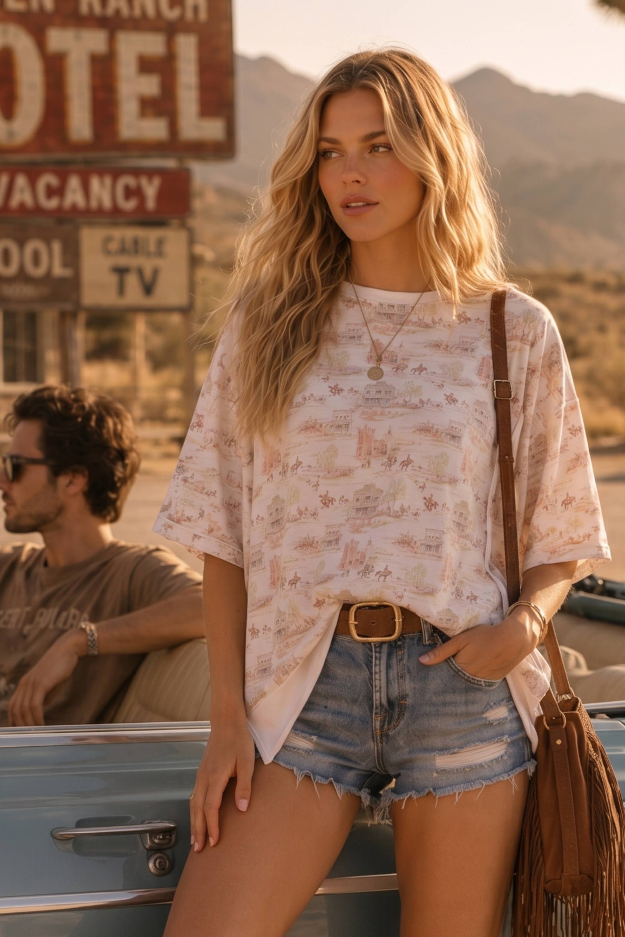 Scenic Print Relaxed Fit Top – Ready to Ship: IVORY