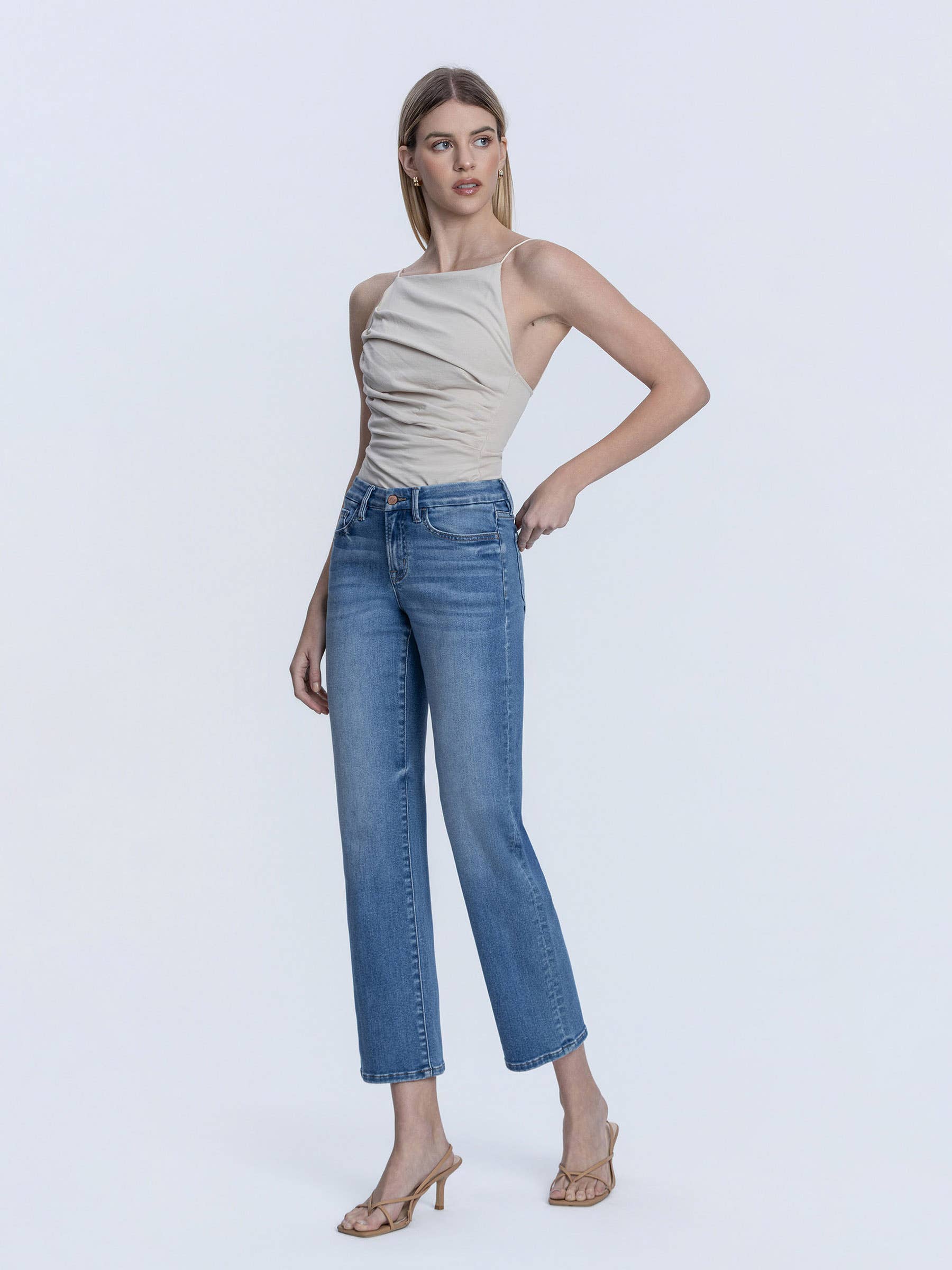 MID RISE MEDIUM DARK WASH ANKLE STRAIGHT JEANS