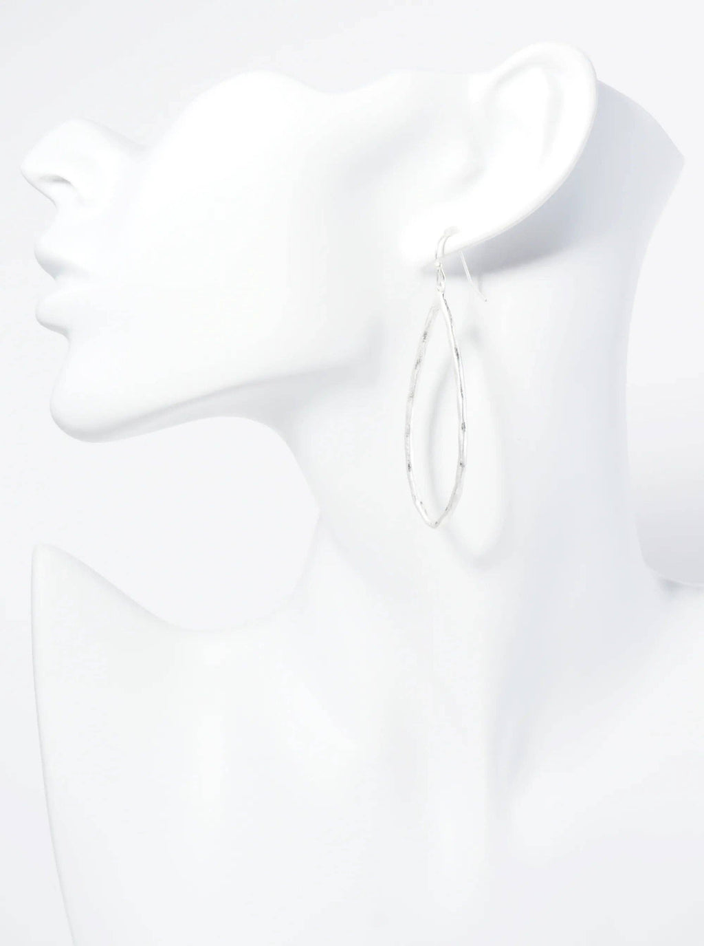 Hammered Metal Elongated Teardrop Dangle Earrings: WORN SILVER