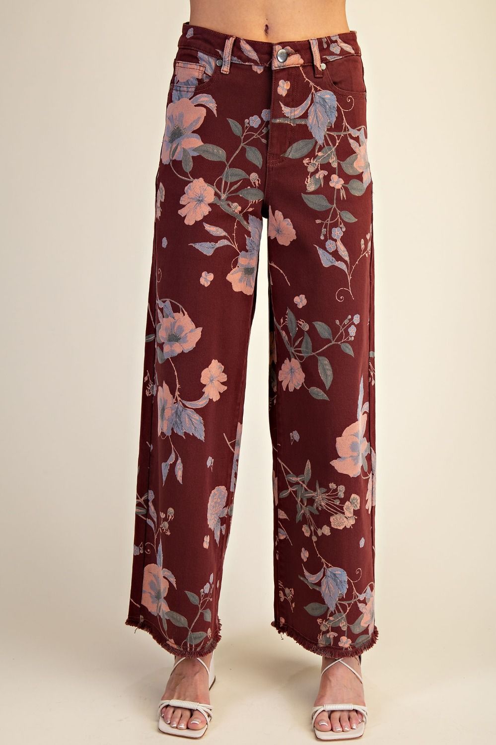 FLORAL PRINTED SOFT STRETCH TWILL PANTS