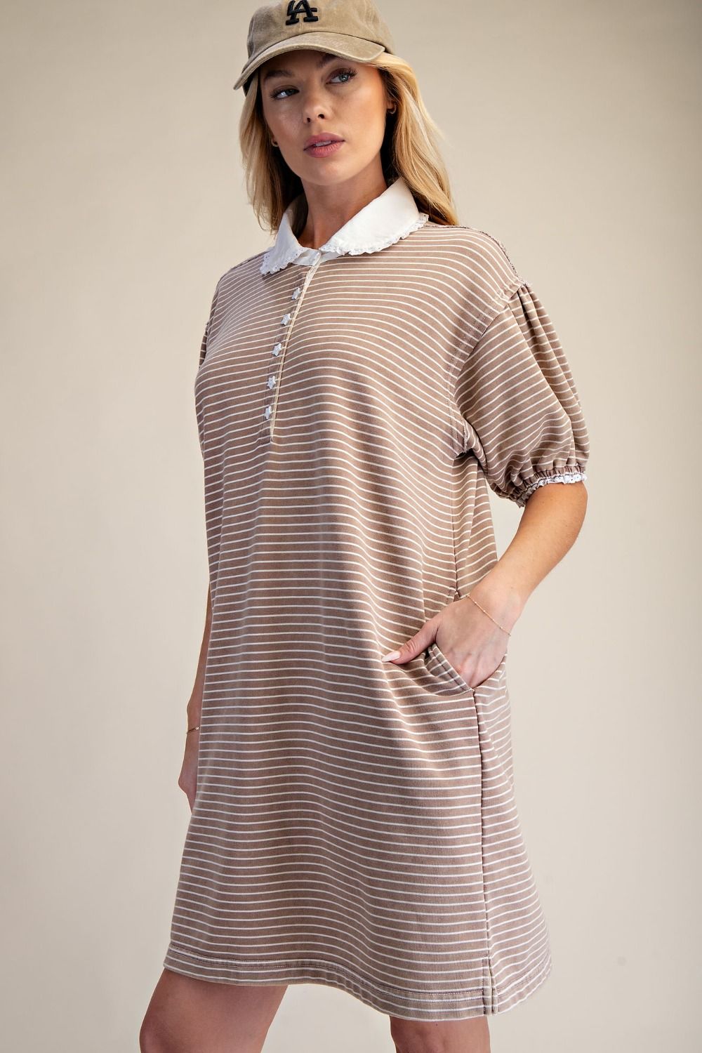 PIN STRIPED WASHED DRESS