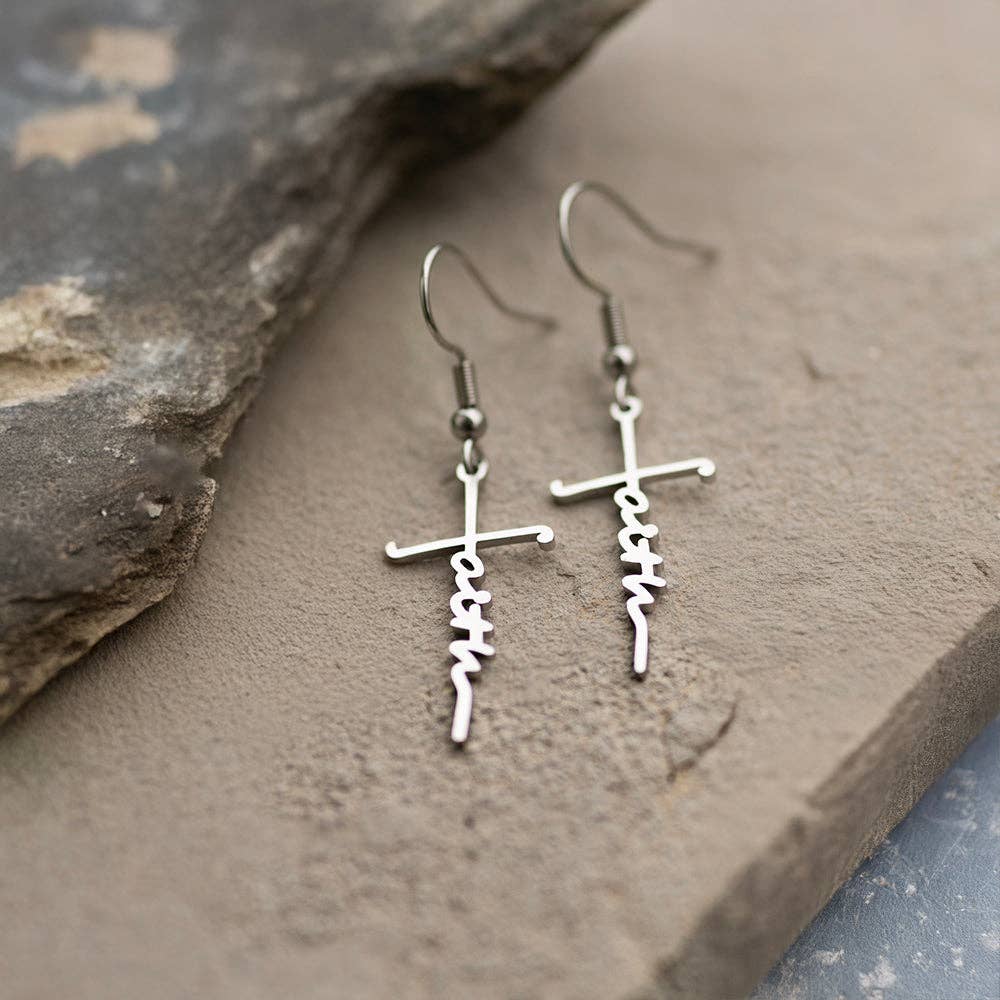 Faith Cross Earrings: Silver
