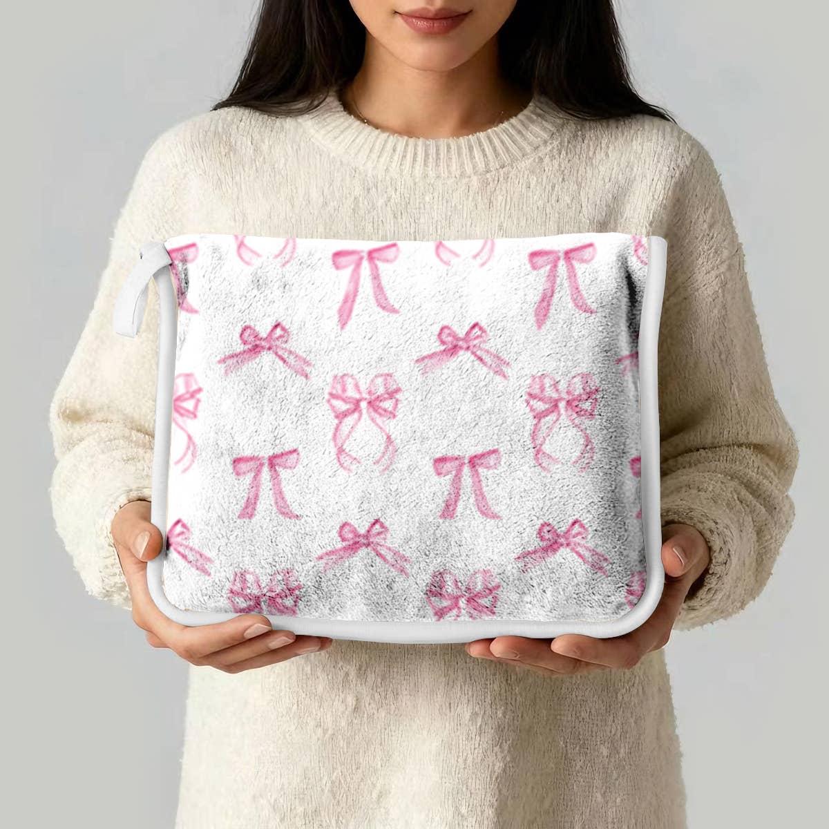 Pink Bows Plush Travel Throw Blanket & Matching Case