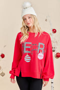 Merry With Ornament Patchwork Oversized Long Sleeve Top