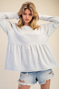WASHED TERRY KNIT PULLOVER TUNIC: Heather Grey