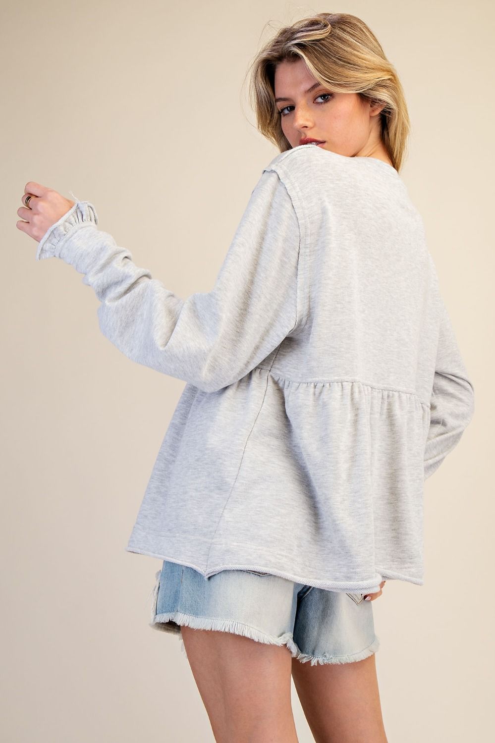 WASHED TERRY KNIT PULLOVER TUNIC: Heather Grey