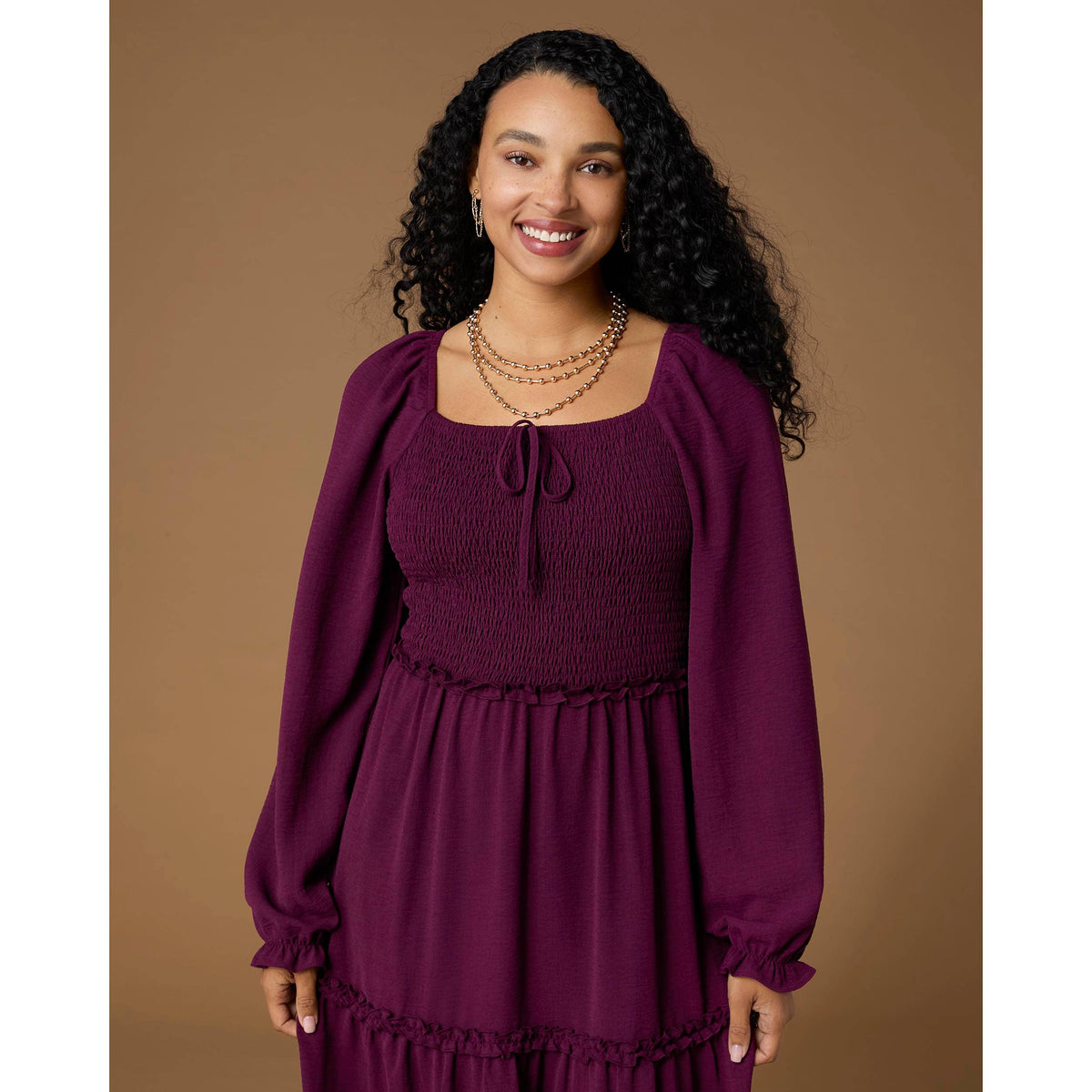 Lanna Smocked Bodice Long Sleeve Maxi Dress