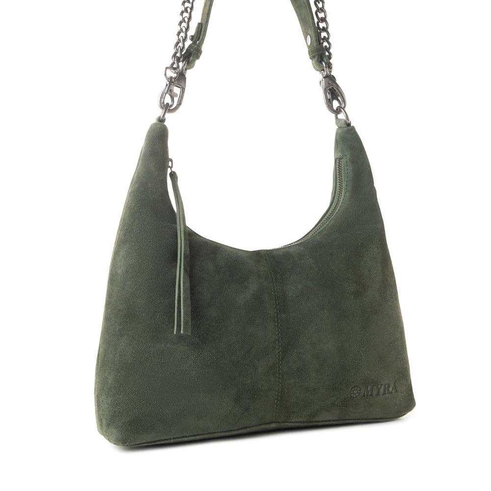 Windrow Genuine Suede Bag for Women in forest green with extra strap
