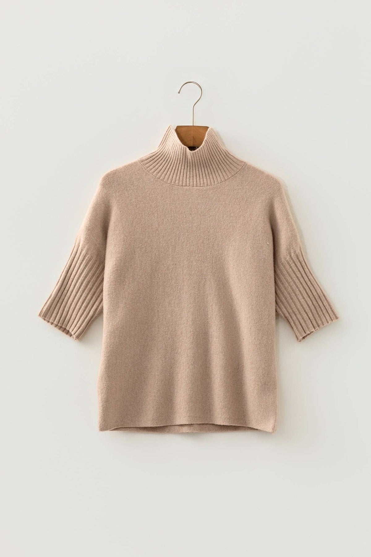 OMG! Solid Ribbed Trim High Neck Knit Top
