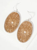 Dual-Tone Geometric-Pattern Filigree Oval Dangle Earrings: Worn Silver-Worn Gold