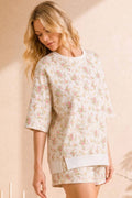 Floral printed oversized knit  top with matching shorts: PINK MULTI