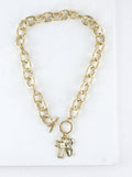 Chunky Hammered Two Cross Toggle Pendant Necklace: Worn Gold Gold