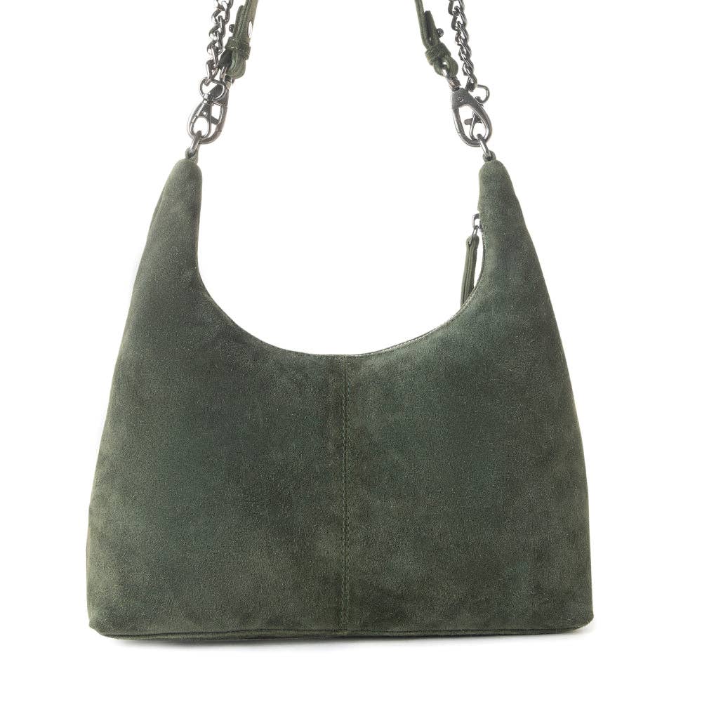 Windrow Genuine Suede Bag for Women in forest green with extra strap