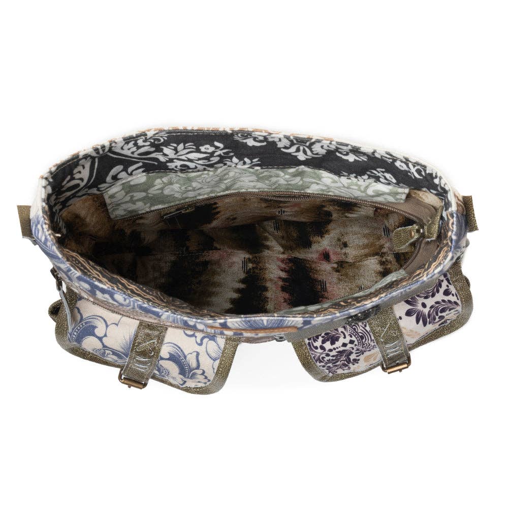 Le Fleur Bel Cowgirl Shoulder Bag for Women in blue floral with leather and Concho details